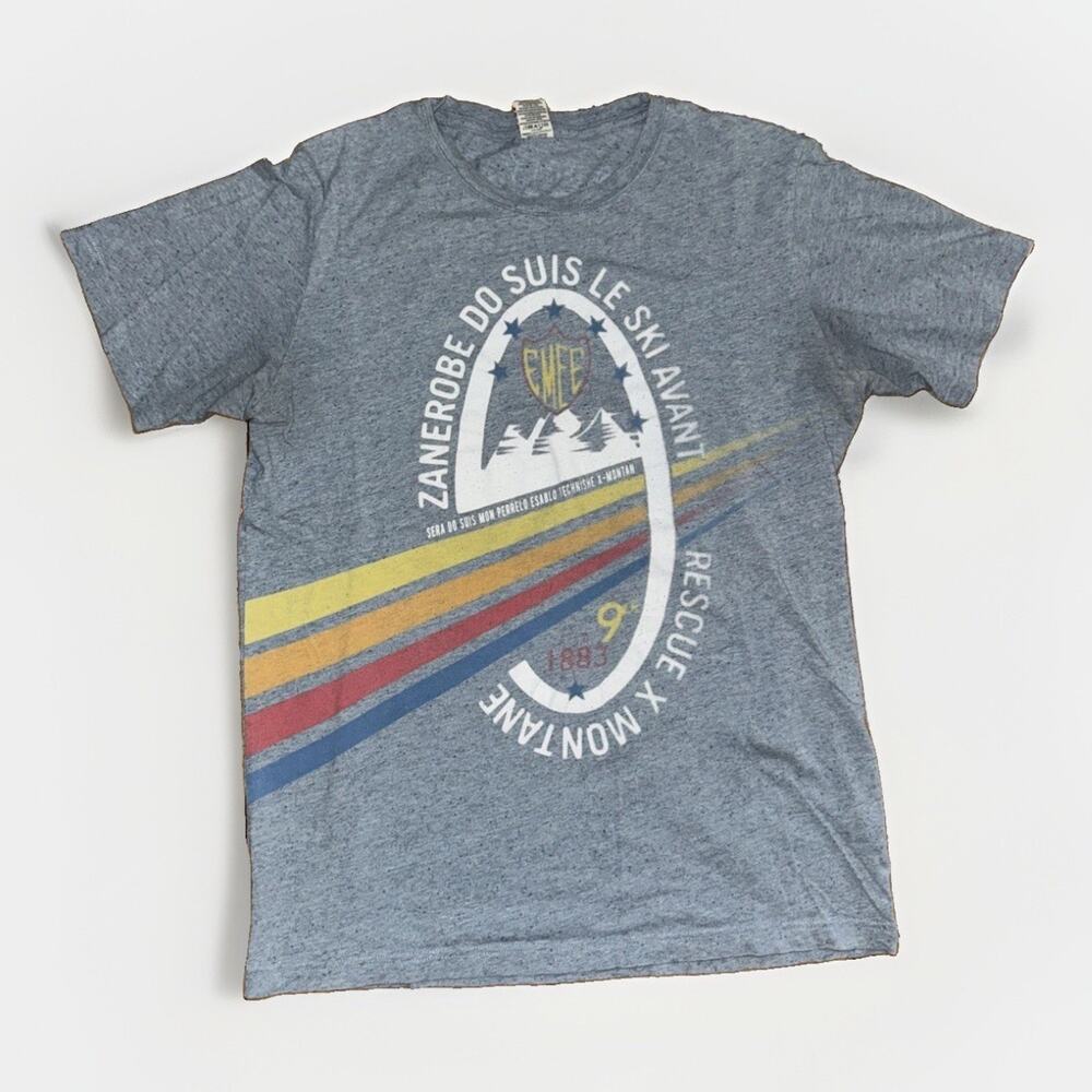 Zanerobe Ski Rescue Graphic T Shirt Men XL Blue Heather Front Back Print 22x29